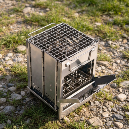 Small Folding 304 Stainless Wood Stove with Grill
