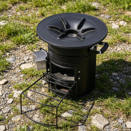 Black 12.6" Two-Door Rocket Stove with Carry Bag
