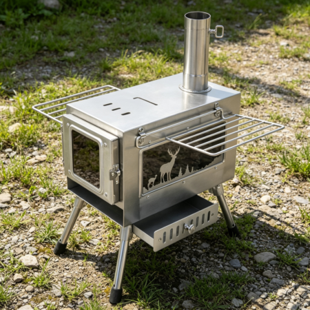 Portable Wood-Burning Stove with Chimney Pipe