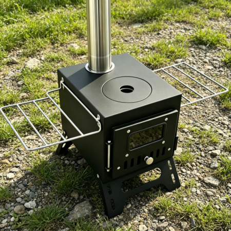 Mini Wood Stove Kit with Flame Window and Chimney Sections
