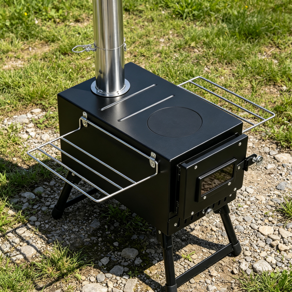 Hot Tent Stove with 7-Section Chimney Heat Control