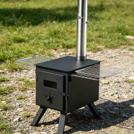 Alloy Steel Tent Stove 1400 cu in Firebox with 8 Chimneys