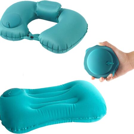 2 Pieces(One Neck Pillow and one Sleep Pillow) Inflatable Camping Pillow Ultimate Comfort and Support for Airplanes, Cars, and More-Ergonomic Design for Sleep and Neck Relief