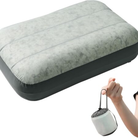 Inflatable Camping Pillow Ultralight Down Fill Inflatable Pillow for Neck Lumbar Support Compressible Compact Travel Pillow for Camping, Hiking, Backpacking, Office L