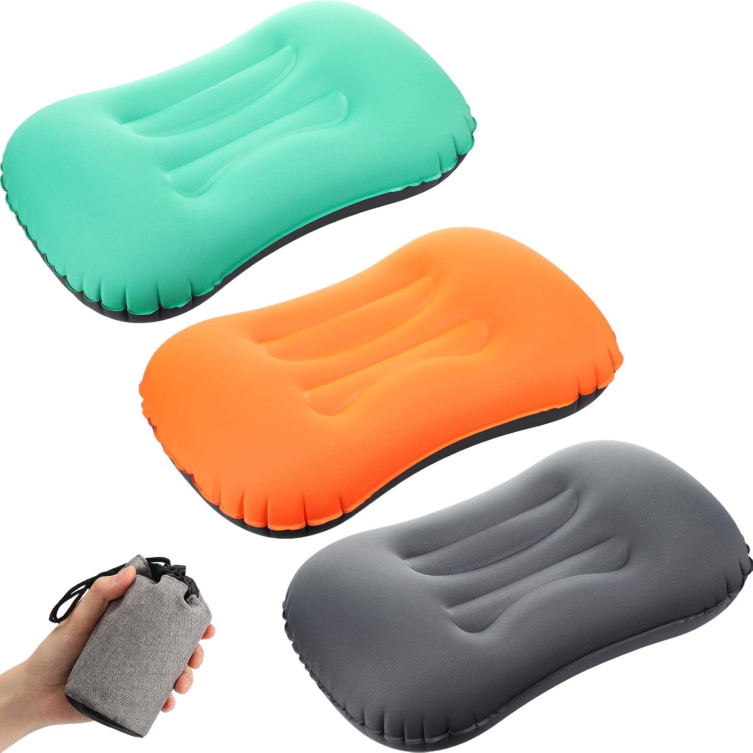 3 Pcs Inflatable Camping Travel Pillow Ultralight Portable Backpacking Pillow for Neck Lumbar Support Camp Hiking Sleeping, 3 Colors