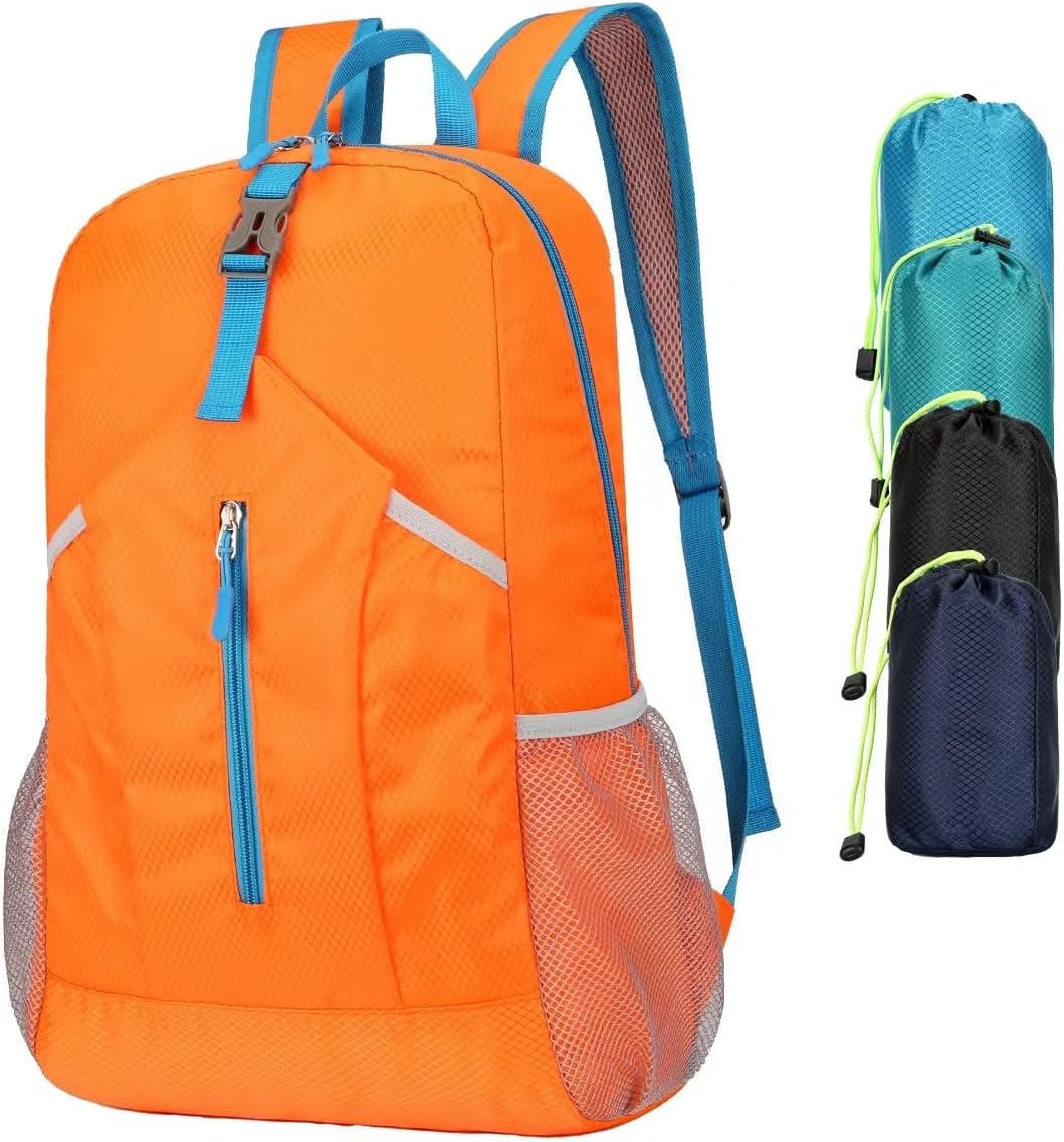 Orange 25L Foldable Water-Resistant Hiking Daypack