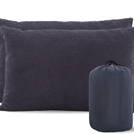 Camping Pillows 2 Pack, Compressible Camp Pillow with Washable Cover & Carry Bag, Plush Filled Backpacking Pillow for Hiking, Travel, Sleeping 12"x16" Grey