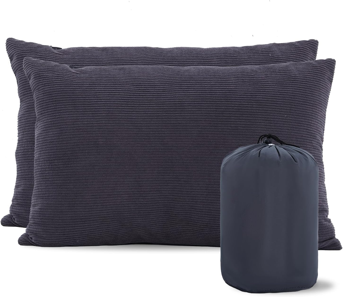 Camping Pillows 2 Pack, Compressible Camp Pillow with Washable Cover & Carry Bag, Plush Filled Backpacking Pillow for Hiking, Travel, Sleeping 12"x16" Grey