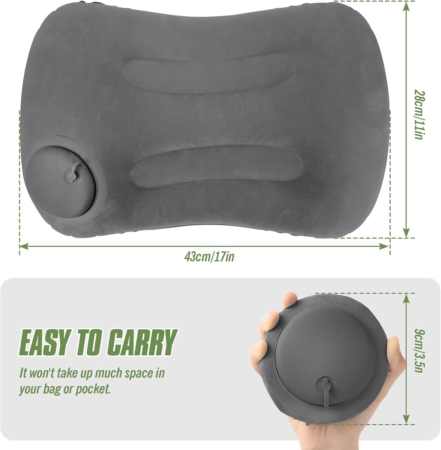 2-Pack Inflatable Camping Pillow, Portable Travel Pillow for Sleeping, Lightweight Compact Inflatable Pillows for Beach, Hiking, Backpacking, Airplane Travel, Press-to-Inflate Design (Grey) - Image 2