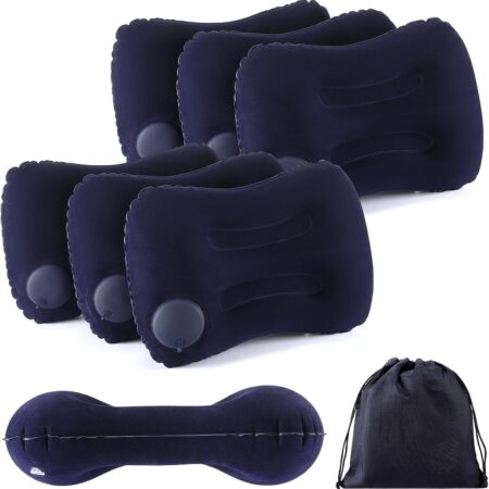 6 Pcs Inflatable Travel Camping Pillow Portable Backpacking Pillow with Bag for Neck and Lumbar Support Hiking Sleeping Camping (Dark Blue)