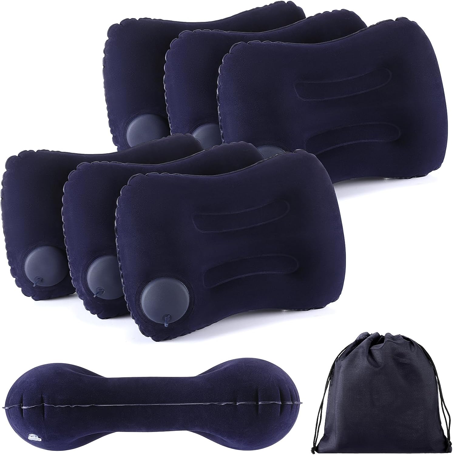 6 Pcs Inflatable Travel Camping Pillow Portable Backpacking Pillow with Bag for Neck and Lumbar Support Hiking Sleeping Camping (Dark Blue)