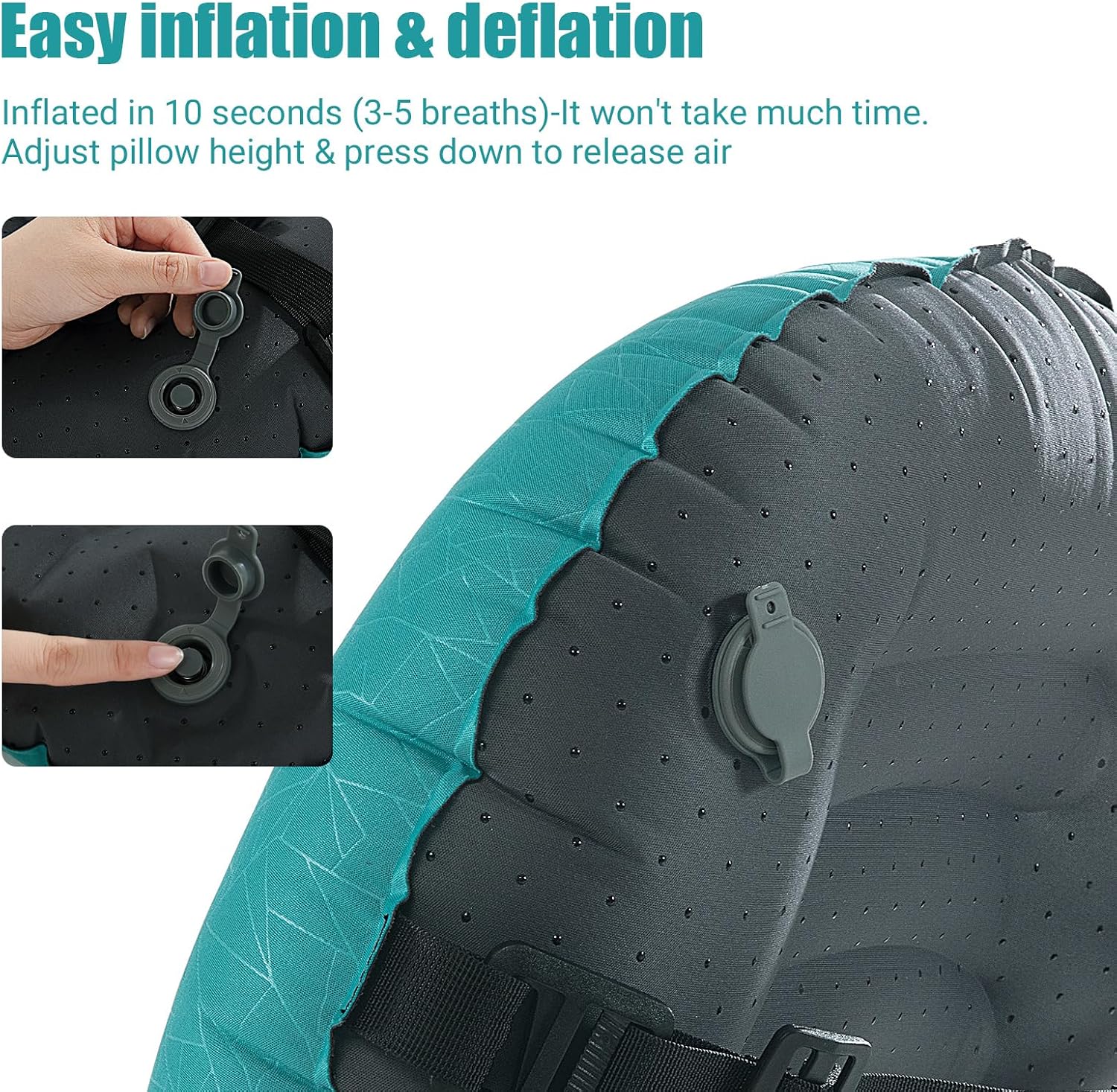 Beach Pillow Inflatable Camping Pillow Pool Pillow-Won’t Blow Away on Windy Beaches, Soft & Durable, Foldable and Portable, with Straps and Sandbag.(Blue, 17"x12.6"x4.7") - Image 2